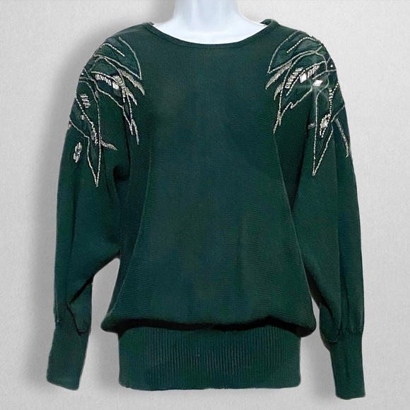 Valerie Stevens Sweaters - Vintage Valerie Stevens Green Embellished 80s Sweater Women’s Size Small EUC